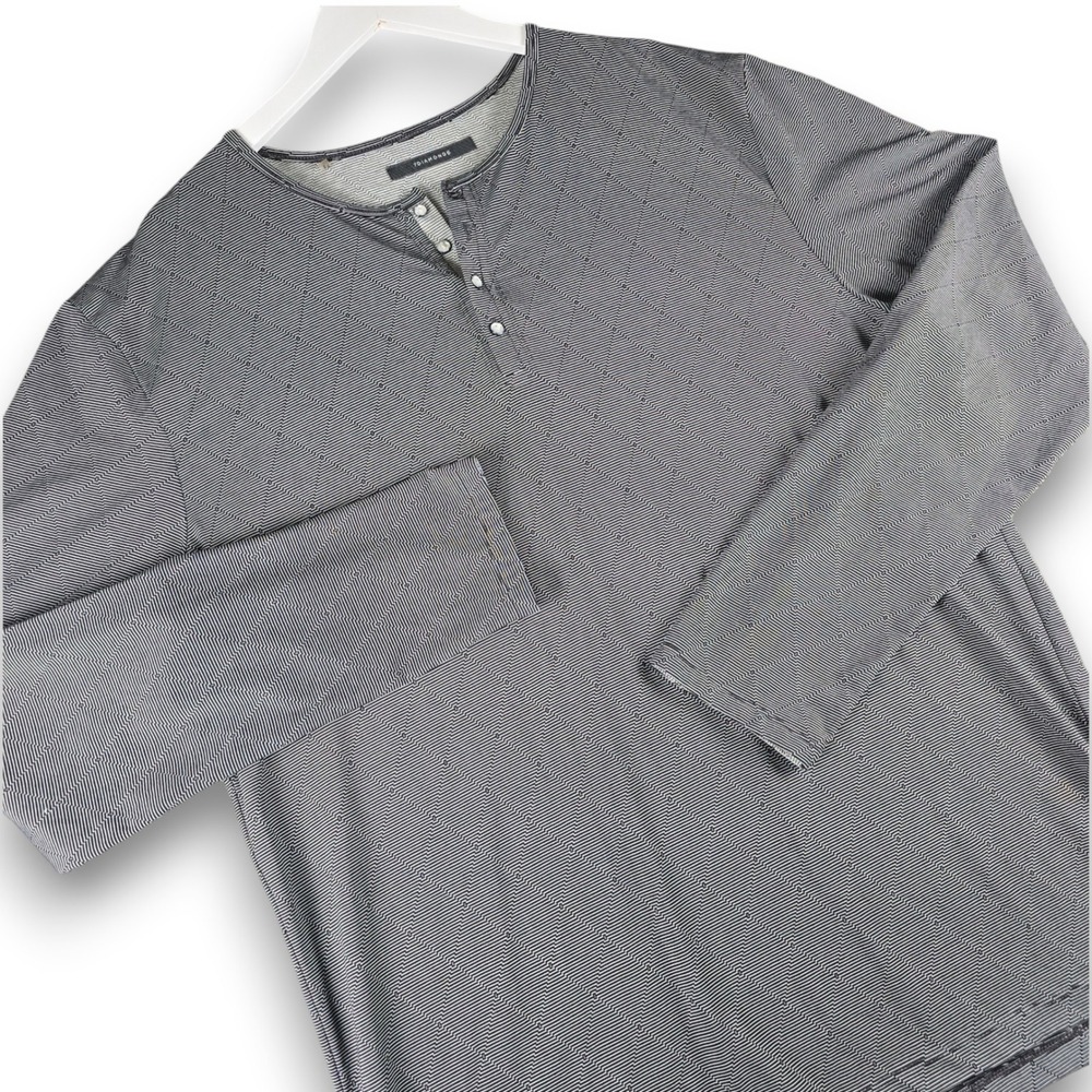 7 Diamonds Henley Shirt Mens XL Gray Diamond Pattern Long Sleeve Cotton